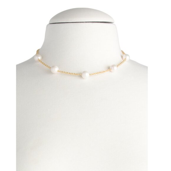 MILOR SILVER  Italy 18kt Gold Plated Sterling Silver Pearl Station Necklace - Picture 2 of 2